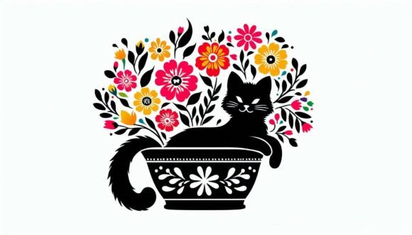 Cat in a Flower Pot: A Whimsical Design Asset