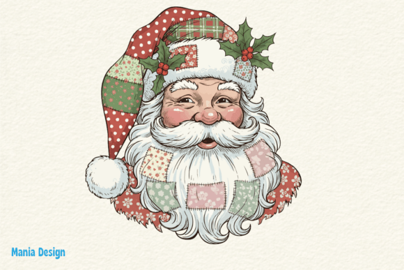 Charming Patchwork Santa Claus PNG for Rustic Holiday Designs