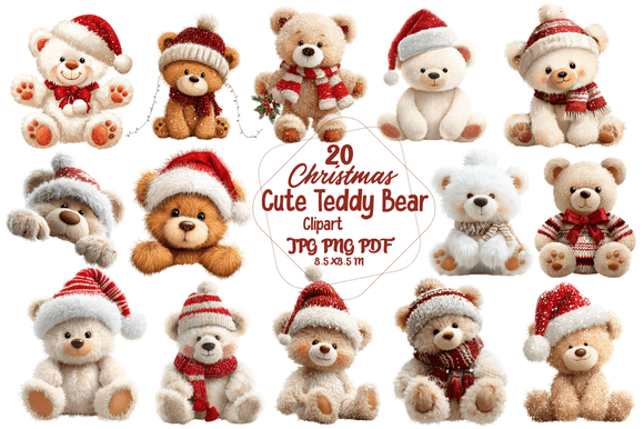 Christmas Cute Teddy Bear Clipart: A Designer's Festive Asset