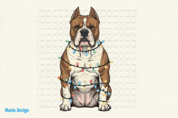 Christmas Pitbull Lights Retro Dog PNG: Festive Design Asset