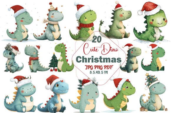 Cute Dino Christmas Clipart: Festive Design Assets