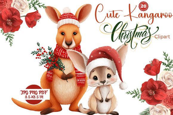 Cute Kangaroo Christmas Clipart: A Designer's Festive Asset