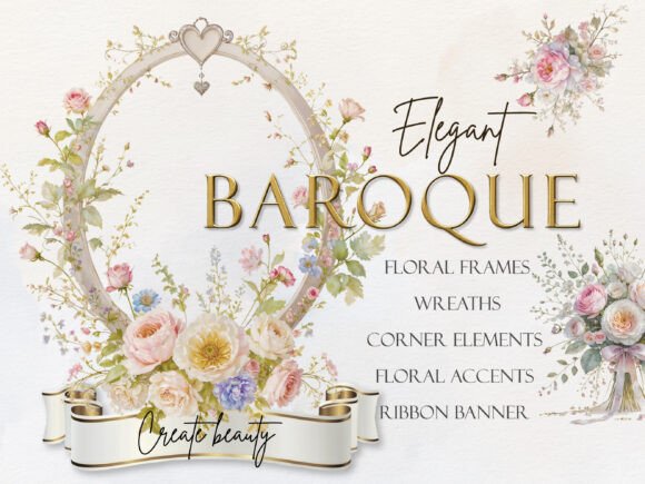 Elegant Baroque Floral Clipart: Timeless Design Assets