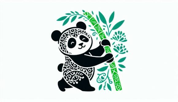 Enchanting Panda Holding Bamboo: A Versatile Design Asset