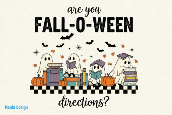 FalloWeen Reading Ghosts PNG: A Vintage Design Asset