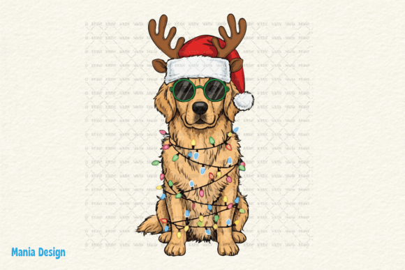 Festive Design with a Retro Christmas Golden Retriever PNG