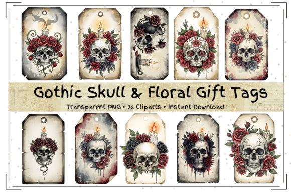 Gothic Skull & Floral Gift Tags Bundle: Elevate Your Dark Elegance
