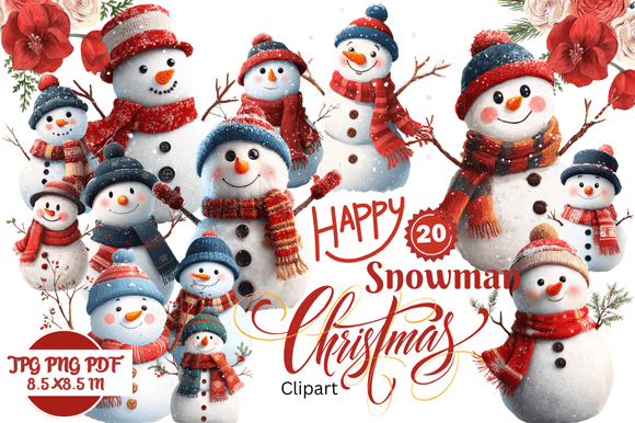Happy Snowman Christmas Clipart: Design Assets for Festive Projects
