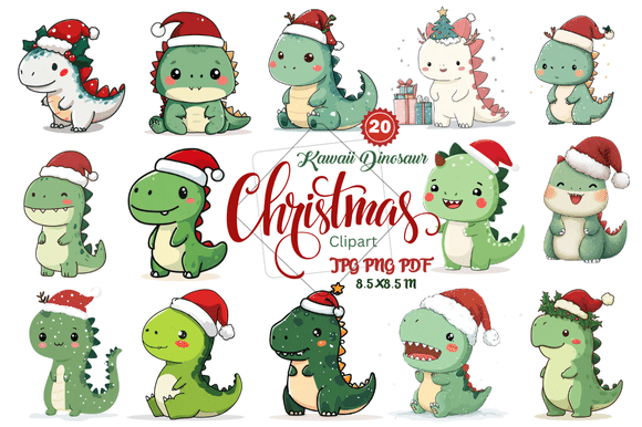Kawaii Dinosaur Christmas Clipart: A Designer's Festive Asset