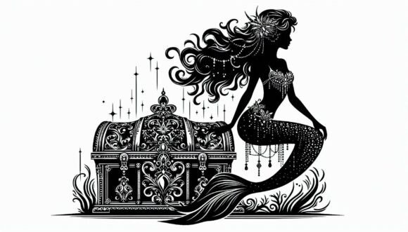 Mermaid with a Treasure Chest: Enchanting Clipart for Creative Projects