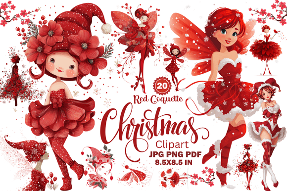Red Coquette Christmas Clipart: Elevate Festive Design Projects