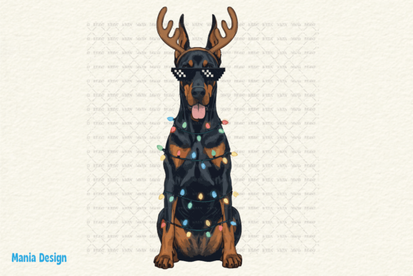 Retro Christmas Doberman Santa Dog PNG: Festive Design Asset