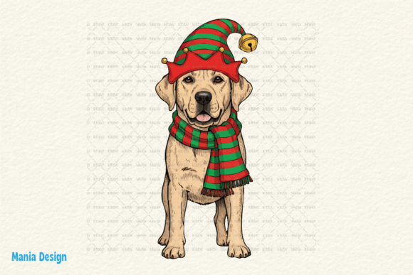 Retro Christmas Labrador Elf Dog PNG