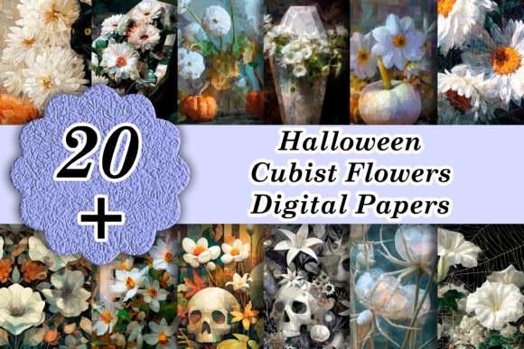 White Halloween Cubist Papers: Modern Design Assets